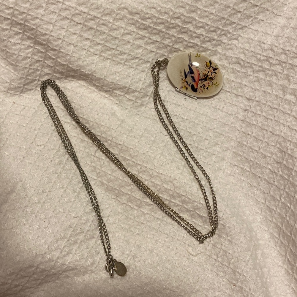 Long silver bird locket, vintage style
